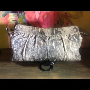 SOLD Talbots 100% Leather SnakeSkin Gray Pattern Large Clutch Purse